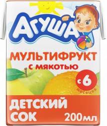 Сок Агуша мультифруктовый яблоко апельсин банан с 6 мес 200 мл